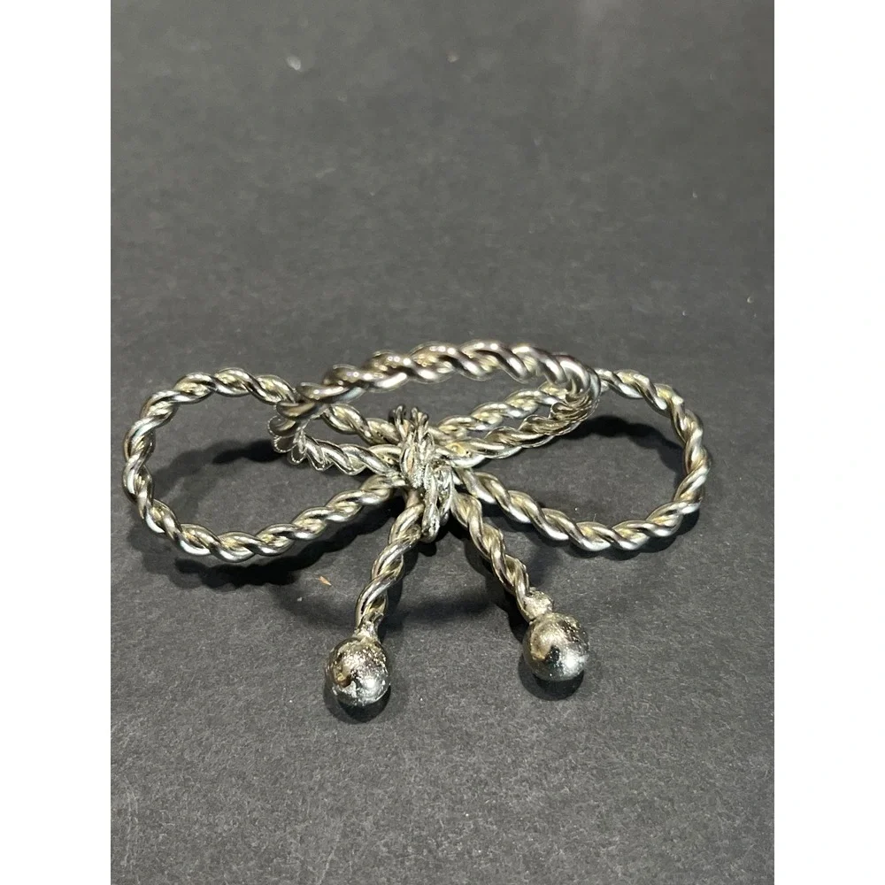 Silver Tone Twisted Rope Bow Napkin Rings Set of 4 Table Decor Accessory